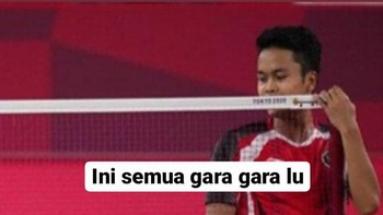 Ginting suka bikin kesalahan dengan net. Akhirnya ada meme ini. Foto: (Twitter)