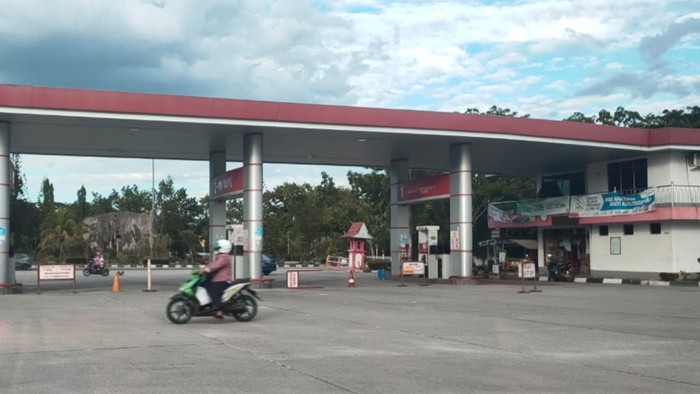 Suasana SPBU yang kosong di Pekanbaru (Raja-detikcom)