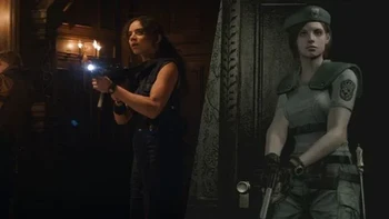 Sepertinya Hannah John-Kamen lupa menggunakan topi baret STARS milik Jill Valentine. Foto: (dok Screenrant).