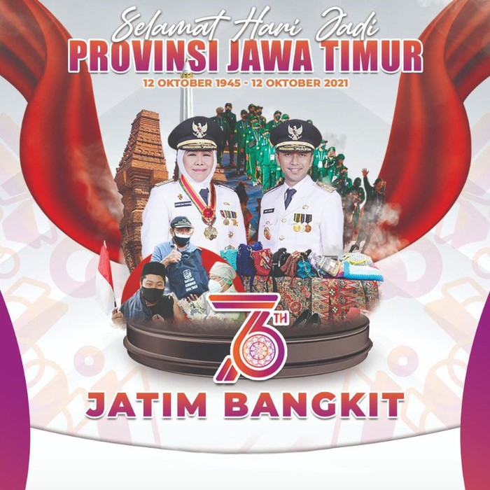 Hari ini, Jatim berulang tahun ke-76. Gubernur Khofifah Indar Parawansa mengatakan, hari jadi ini bisa dimaknai sebagai momentum bangkit dari pandemi COVID-19.