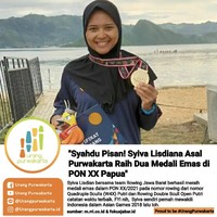 Syiva Lisdiana meraih medali emas dari cabor Dayung Rowing - Quadruple Sculls (W4X) Putri. Selain dirinya, ada juga rekan-rekannya Melani Putri, Anggi Widiarti, dan Nadiza Izati Natasya. Syiva kembali bergabung dengan tim Jawa Barat di pemusatan latihan Karawang pada Oktober 2020 untuk persiapan PON Papua. Syiva Lisdiana pun mengungkapkan perasaan bangga karena sudah mendapatkan medali emas. Foto: Dok. Instagram @urangpurwakarta.id.
