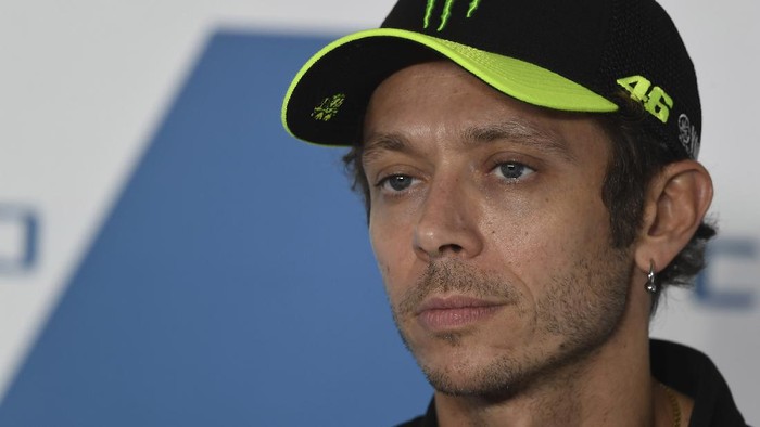 MISANO ADRIATICO, ITALY - SEPTEMBER 16:  Valentino Rossi of Italy and Petronas Yamaha SRT looks on during the press conference pre-event during the MotoGP Of San Marino - Previews at Misano World Circuit on September 16, 2021 in Misano Adriatico, Italy. (Photo by Mirco Lazzari gp/Getty Images)