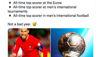 Prestasi Ronaldo di tahun 2021 masih sangat mentereng meski usianya semakin tua. Foto: Twitter