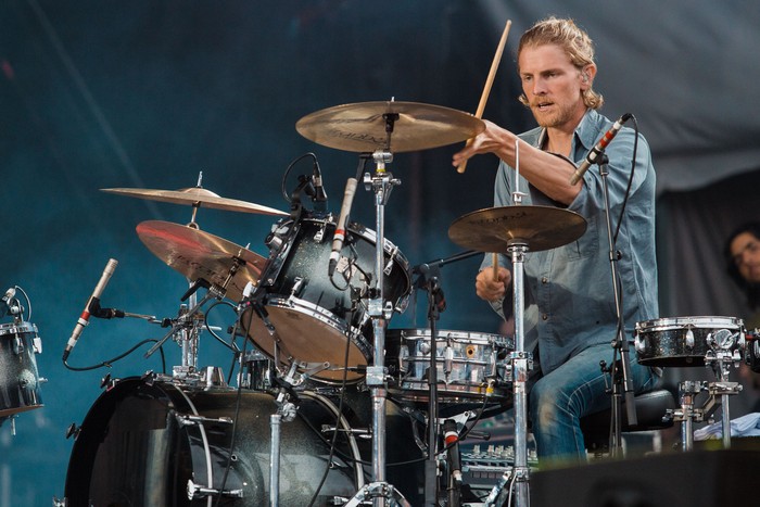 SAO PAULO, BRAZIL - MARCH 29: Mark Pontius of Foster The People performs during 2015 Lollapalooza Brazil at Autodromo de Interlagos on March 29, 2015 in Sao Paulo, Brazil. (Photo by Mauricio Santana/Getty Images)
