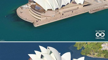 Opera House di Sydney sebagian tenggelam pada 2050, menurut ramalan ini. Foto: Climate Central