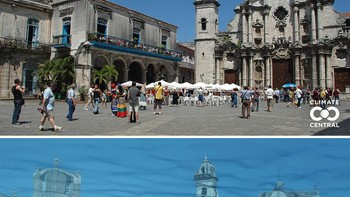 Plaza De La Catedral, Havana, Kuba, ikut jadi korban dalam gambaran ini. Foto: Climate Central