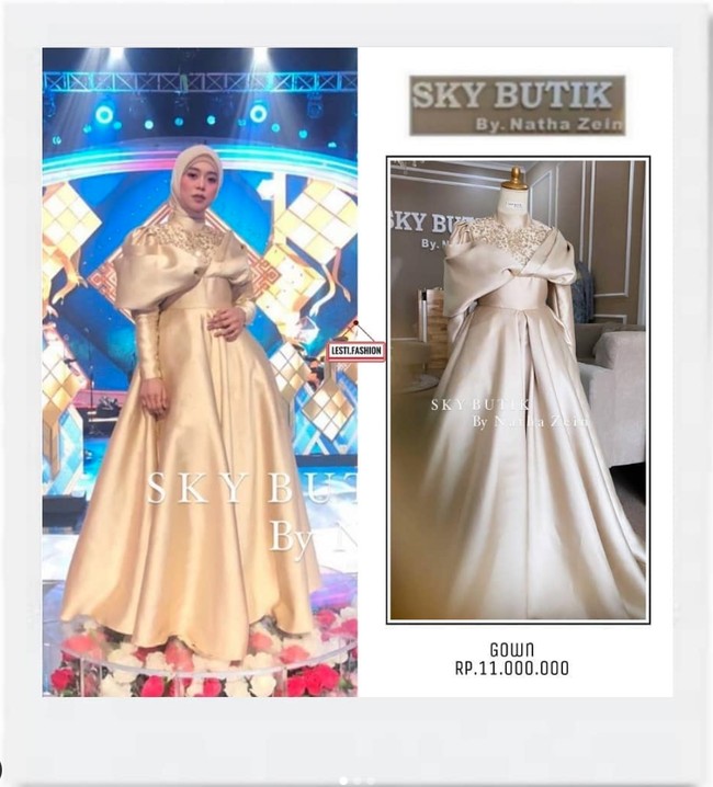 Mengenakan gaun panjang metallic berwarna coklat, penampilan Lesti Kejora terlihat memukau. Penampilannya itu dilengkapi dengan hijab berwarna senada. Dilansir dari Instagram @lestykejora, gaun karya SKY BUTIK by NATHA ZEIN itu dibanderol dengan harga sekitar Rp 11 juta. Foto: Instagram/@lesti.fashion