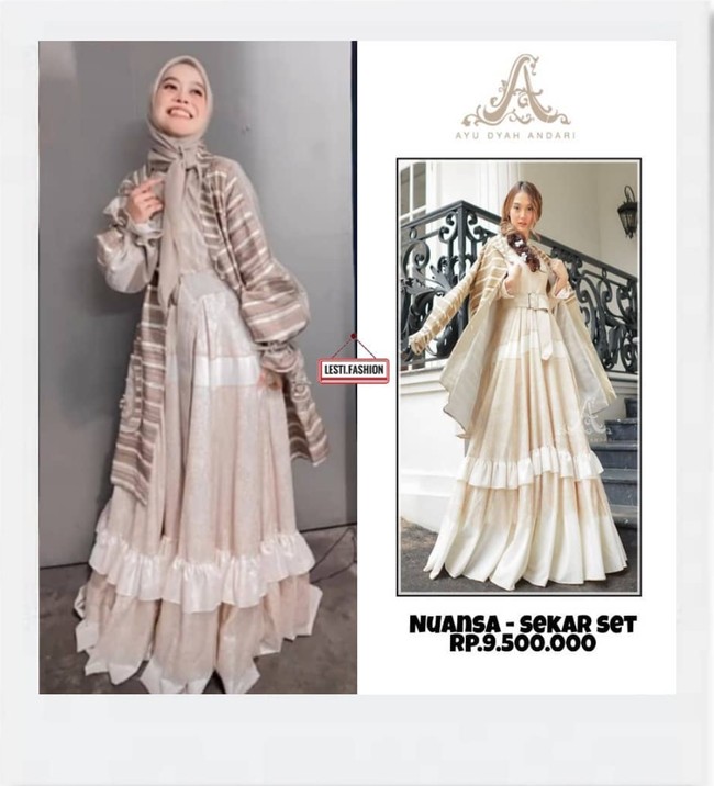 Kali ini Lesti Kejora memilih untuk kembali mengenakan gaun coklat. Gaun tersebut tampak dipadukan dengan outer garis-garis. Diketahui bahwa gaun cantik yang dikenakan oleh Lesti merupakan karya desainer Ayu Dyah Andari. Harganya pun tak main-main, mencapai Rp 9,5 juta. Foto: Instagram/@lesti.fashion