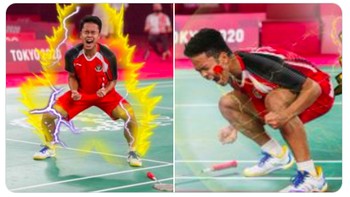 Masyarakat Indonesia menyambut kemenangan Ginting dengan cuka cita. Selain jadi Super Saiya, ada juga meme Ginting jadi Pikachu dengan energi lisitriknya. Foto: (Twitter)