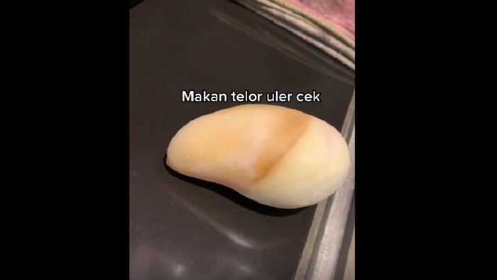Viral video netizen mencoba makan telur ular.