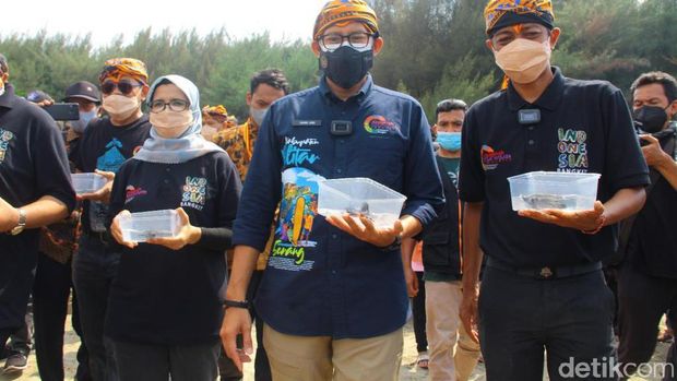 Menteri Sandiaga Berdayakan Masyarakat Melalui Konservasi Penyu di Pantai Serang Blitar