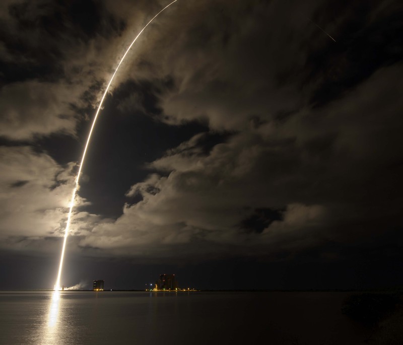 A United Launch Alliance Atlas V rocket with the Lucy spacecraft aboard launches from Space Launch Complex 41, Saturday, Oct. 16, 2021, at Cape Canaveral Space Force Station in Florida. (Chasity Maynard/Orlando Sentinel via AP)