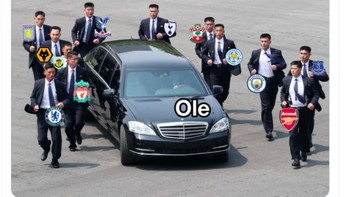 Para fans dari klub rival melindungi Ole agar dia tidak dipecat oleh MU. Foto: Twitter