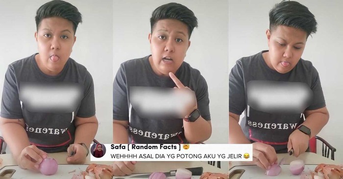Julurkan Lidah Saat Potong Bawang, Trik Wanita Ini Bikin Ngakak Julurkan Lidah Saat Potong Bawang, Trik Wanita Ini Bikin Ngakak