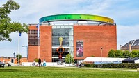 Museum seni ARoS Aarhus dengan gelang-gelang panorama di bagian atas gedung.  (Getty Images/balipadma)