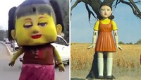 Boneka Mampang adalah salah satu boneka paling ‘mengerikan’ yang akan kamu temukan di jalan. Dia bisa jadi maskot menggantikan boneka anak perempuan di permainan Lampu Merah, Lampu Hijau. Kebetulan, Boneka Mampang juga sering terlihat di dekat lampu merah. (Foto: dok. detikcom/Instagram/Istimewa)  
