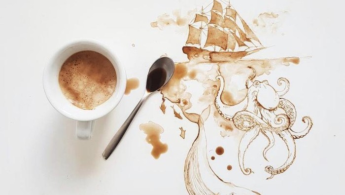 Keren Banget! Seniman Italia Ini Ubah Tumpahan Kopi Jadi Lukisan Cantik