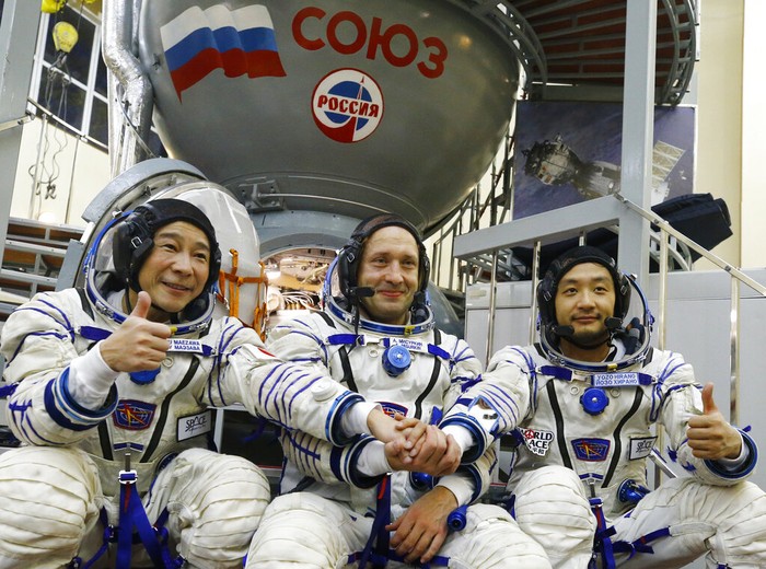 Space flight participant Yusaku Maezawa attends a training session ahead of the expedition to the International Space Station at the Gagarin Cosmonauts Training Center in Star City outside Moscow, Russia, Thursday, Oct. 14, 2021. A Japanese fashion tycoon whos booked a SpaceX ride to the moon is going to try out the International Space Station first. Yusaku Maezawa announced that hes bought two seats on a Russian Soyuz capsule. Hell blast off in December on the 12-day mission with his production assistant and a professional cosmonaut. (Shamil Zhumatov/Pool Photo via AP)