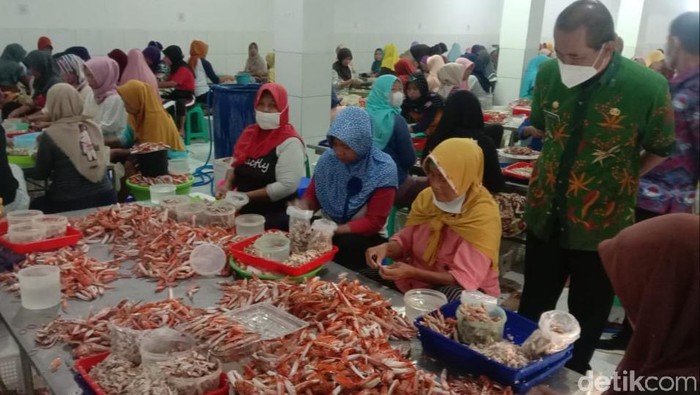 Dinas Lingkungan Hidup dan Pengelolaan Sampah (DLHPS) Brebes saat mengecek pabrik pengolahan rajungan yang dikeluhkan menimbulkan pencemaran, Selasa (19/10/2021).