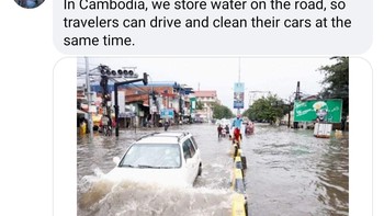 Di kamboja kami menyimpan air di jalan, sehingga para pelancong dapat mengemudi dan membersihkan mobil mereka pada saat yang bersamaan. Foto: Screenshot Facebook