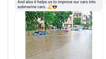 Di sini di Filipina, kami menggunakan air hujan untuk membersihkan mobil. Juga bisa membuatnya jadi mobil selam. Foto: Screenshot Facebook