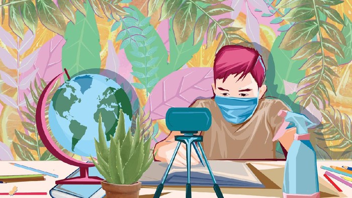Ilustrasi anak belajar online