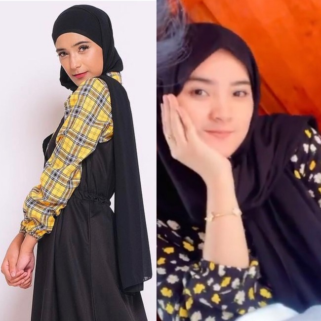 Nadya dan Syifa juga kerap mengenakan hijab pashmina dalam kegiatan sehari-hari. Nadya memadukan hijab pashmina dengan overall dress dan kemeja kotak-kotak kuning. Sedangkan Syifa memakai atasan motif. Keduanya pun membentuk hijab pashmina hanya disampirkan ke belakang leher. Foto: Dok. Instagram @nadyamustika & @syifaaef.