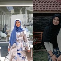 Hijab pashmina yang sedang tren. Nadya memadukannya dengan dress motif. Sementara Syifa memakai hijab pashmina dipadu dengan cardigan dan rok.  Foto: Dok. Instagram @nadyamustika & @syifaaef.