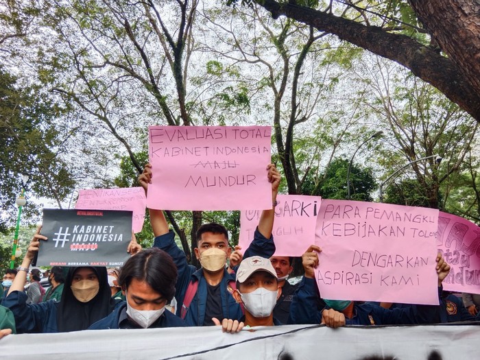 Demo 2 tahun Jokowi-Maruf di Medan (Ahmad Arfah-detikcom)
