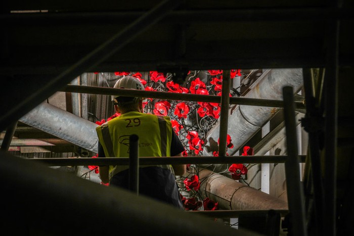 Karya Seni Instalasi Bunga Poppy Terbuat dari Keramik MANCHESTER, ENGLAND - OCTOBER 20: An engineer holds a ceramic poppy from the installation of