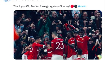 Terima kasih Old Trafford, sebut Bruno Fernandes. Foto: Twitter
