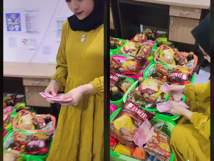 Sultan! Wanita Ini Sedekah Bingkisan Makanan Isi Uang Ratusan Ribu