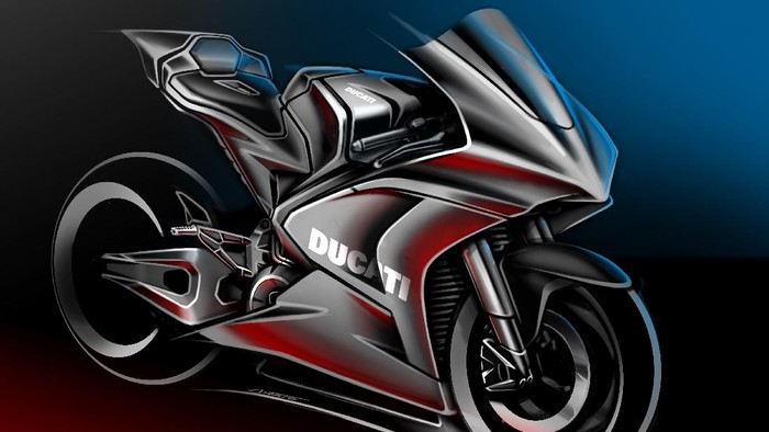 Sketsa motor balap listrik Ducati