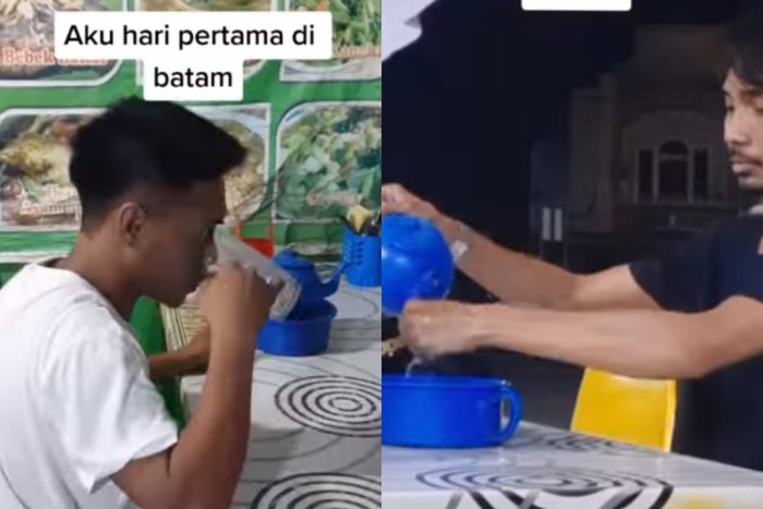 Bukan berisikan air minum, rumah makan di Batam mengisi teko dengan air untuk cuci tangan