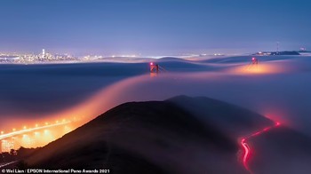 Gambar menakjubkan Jembatan Golden Gate yang diselimuti awan oleh fotografer AS Wei Lian. Itu terpilih dalam kategori Open Built Environment Foto: Epson International Pano Awards 2021 Foto: Epson International Pano Awards 2021