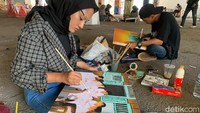 Chintia (27) peserta nomor 12 dari Purwakarta ini melukis tokoh-tokoh dalam peristiwa Rengasdengklok.