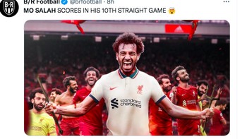 Sudah 10 pertandingan berurutan Mo Salah mencetak gol. Foto: Twitter