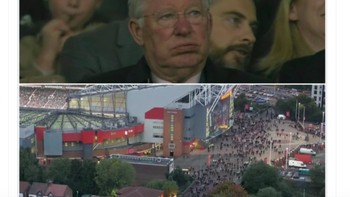 Ekspresi wajah kecewa Sir Alex Ferguson diiringi eksodus fans dari Old Trafford. Foto: Twitter