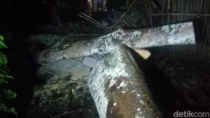 Sebuah pohon tumbang timpa dua rumah warga di Sumedang