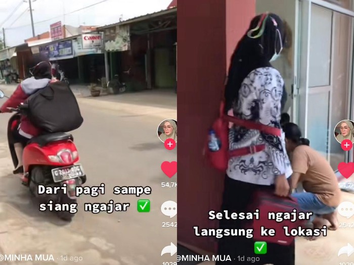 Foto Minha, seorang guru honorer yang menjadi MUA. Foto: Dok. Tangkap layar akun TikTok @minhamua. Foto Minha, seorang guru honorer yang menjadi MUA. Foto: Dok. Tangkap layar akun TikTok @minhamua.
