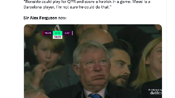 Awalnya Ferguson menilai Ronaldo setinggi langit, tapi kini dengan ekspresi itu bisa jadi pendapatnya telah berubah. Foto: Twitter