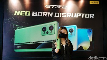 Selain Realme GT Neo 2, akan meluncur juga Realme Narzo 50a dengan MediaTek Helio G85, RAM LPDDR4x 4 GB, memori 64 GB dan 128 GB. Lalu ada lagi Narzo 50i dengan chip Unisoc SC9863A SoC RAM 2 GB atau 4 GB dan penyimpanan 32 GB dan 64 GB. Foto: Adi Fida Rahman/detikINET