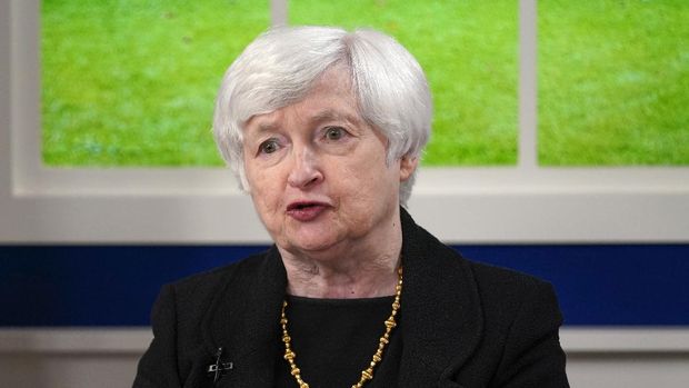 Treasury Secretary Janet Yellen speaks during a meeting with President Joe Biden and business leaders about the debt limit in the South Court Auditorium on the White House campus, Wednesday, Oct. 6, 2021, in Washington. (AP Photo/Evan Vucci)