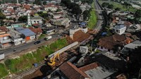 Foto udara proyek rel kereta ganda di Cigombong, Kabupaten Sukabumi, Jawa Barat, Rabu (27/10/2021).