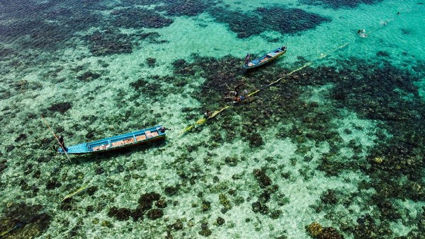 Sejumlah warga menangkap ikan secara tradisional yang disebut Wer Warat di pantai saat air laut surut jauh atau Meti di Pulau Tarwa Kabupaten Maluku Tenggara, Provinsi Maluku, Rabu (27/10/2021). 