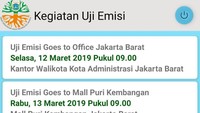 Dalam aplikasi uji emisi juga dilengkapi informasi kegiatan uji emisi apa saja yang sudah dilakukan. Foto: doc. Aplikasi e-ujiemisi