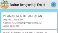 Di dalam aplikasi uji emisi ada daftar bengkel uji emisi, masyarakat mudah memilih lokasi yang paling terdekat. Foto: doc. Aplikasi e-ujiemisi