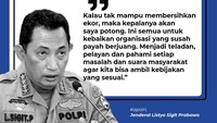 Kapolri Jenderal Listyo Sigit Prabowo memberikan arahan bahwa ia tidak akan segan-segan untuk memotong kepala yang tak becus untuk membersihkan ekornya.