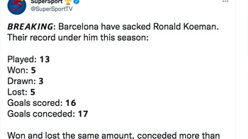 Barcelona banyak kalah dan kebobolan banyak gol saat dilatih Koeman. Foto: Twitter