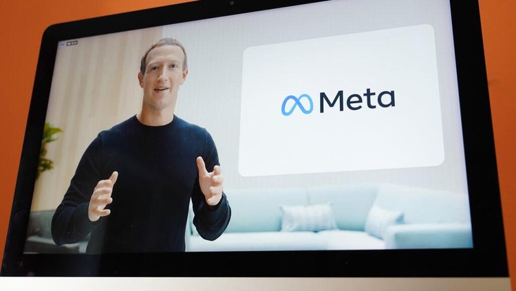Meta Facebook Mark Zuckerberg resmi mengumumkan perubahan nama Facebook menjadi Meta. (AP Photo/Eric Risberg)